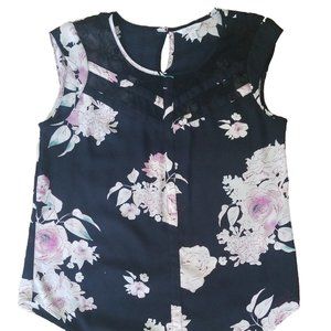 Candie's Floral Tank Top Blouse with Lace M